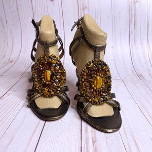 📍SAKS FIFTH AVENUE Bronze Tiger eye stone heels